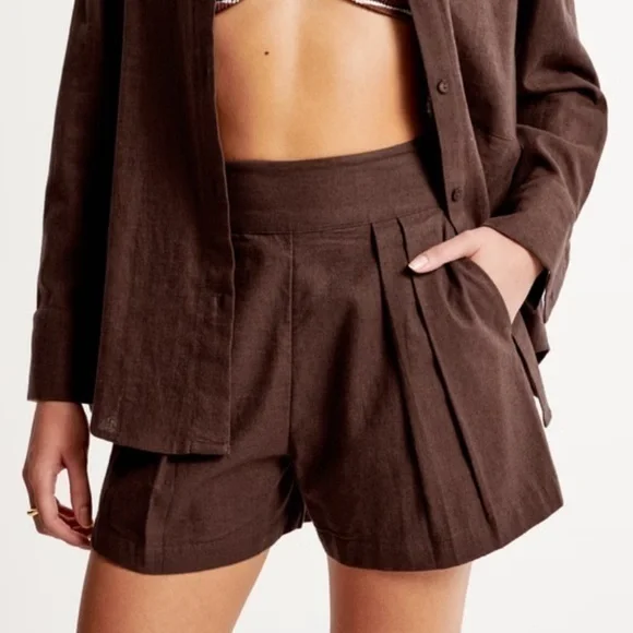 abercrombie high waist linen blend pull on short - Picture 1 of 5